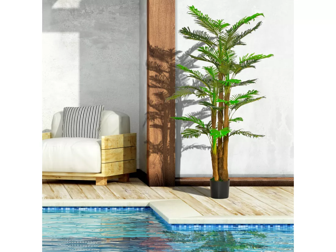Palmier artificiel H.1,85 m arbre artificiel tronc branches lichen feuilles grand réalisme pot inclus