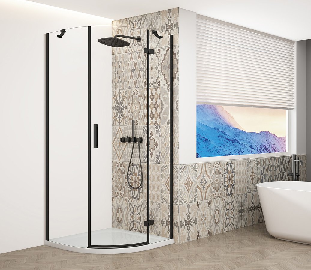 Gelco Trinity kwartronde douchecabine 90x90cm links helder glas zwart mat