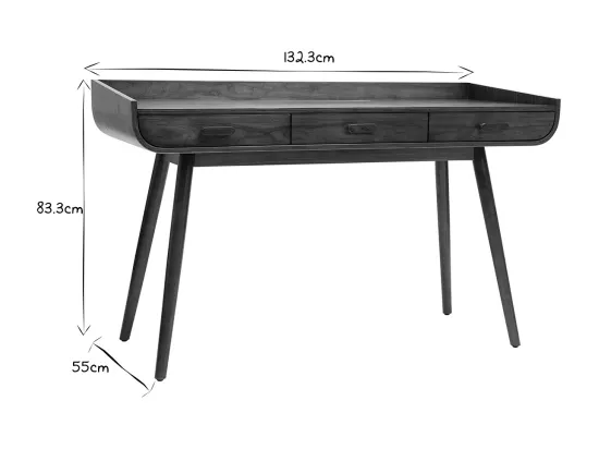 Bureau avec rangements 3 tiroirs vintage bois foncé noyer L132 cm HALLEN