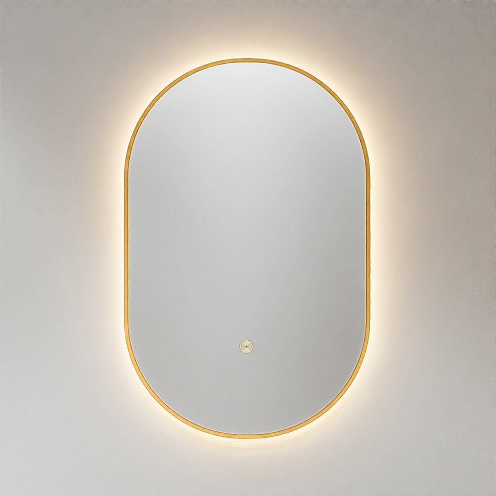 Mondiaz Glow ovale spiegel 45x90cm met verlichting ocher