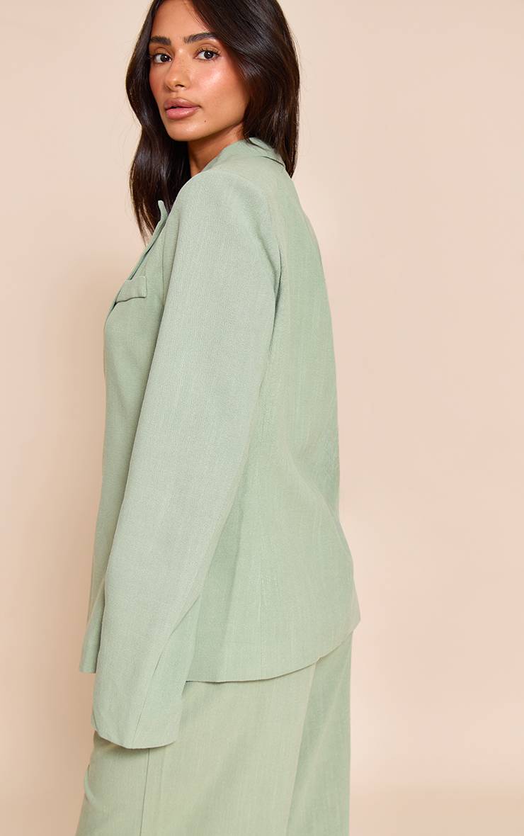 Vert Sauge Blazer Oversize En Lin Neutre Avec Poches Petite Taille