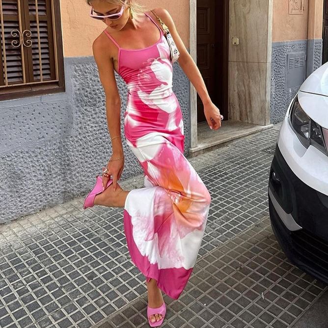 Femme Cradle - Spaghettibandjes Maxi-jurk met bloemenprint