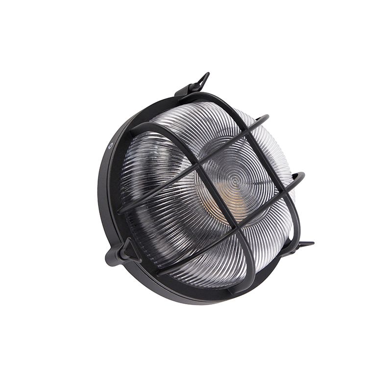 Industriële ronde wandlamp zwart IP44 - Noutica