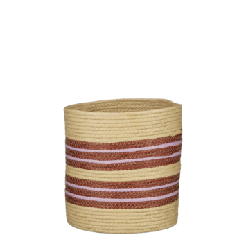 Mand rond bruin fuchsia h32,5xd28,5 cm