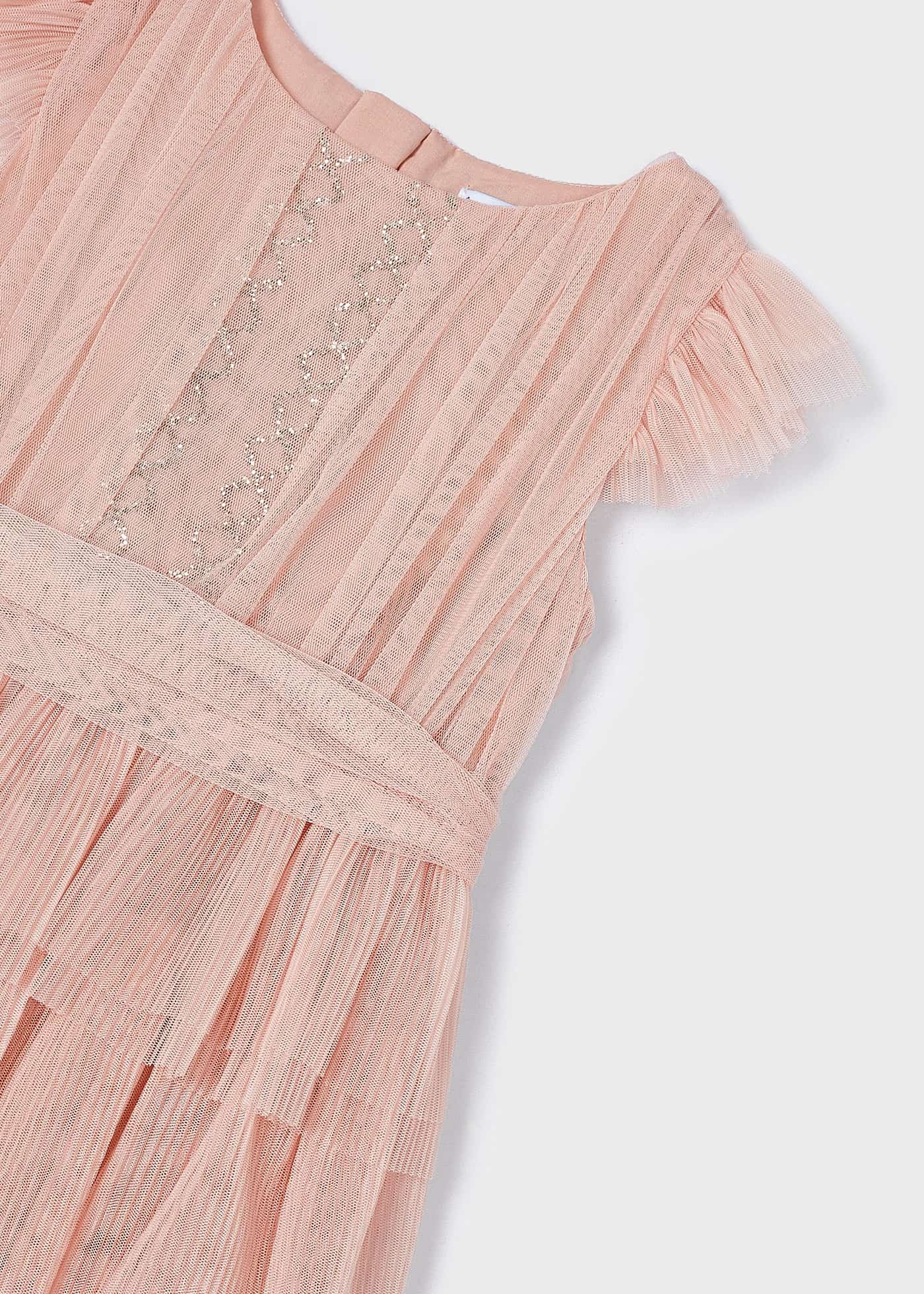Vestido nude de tule plissado para meninas