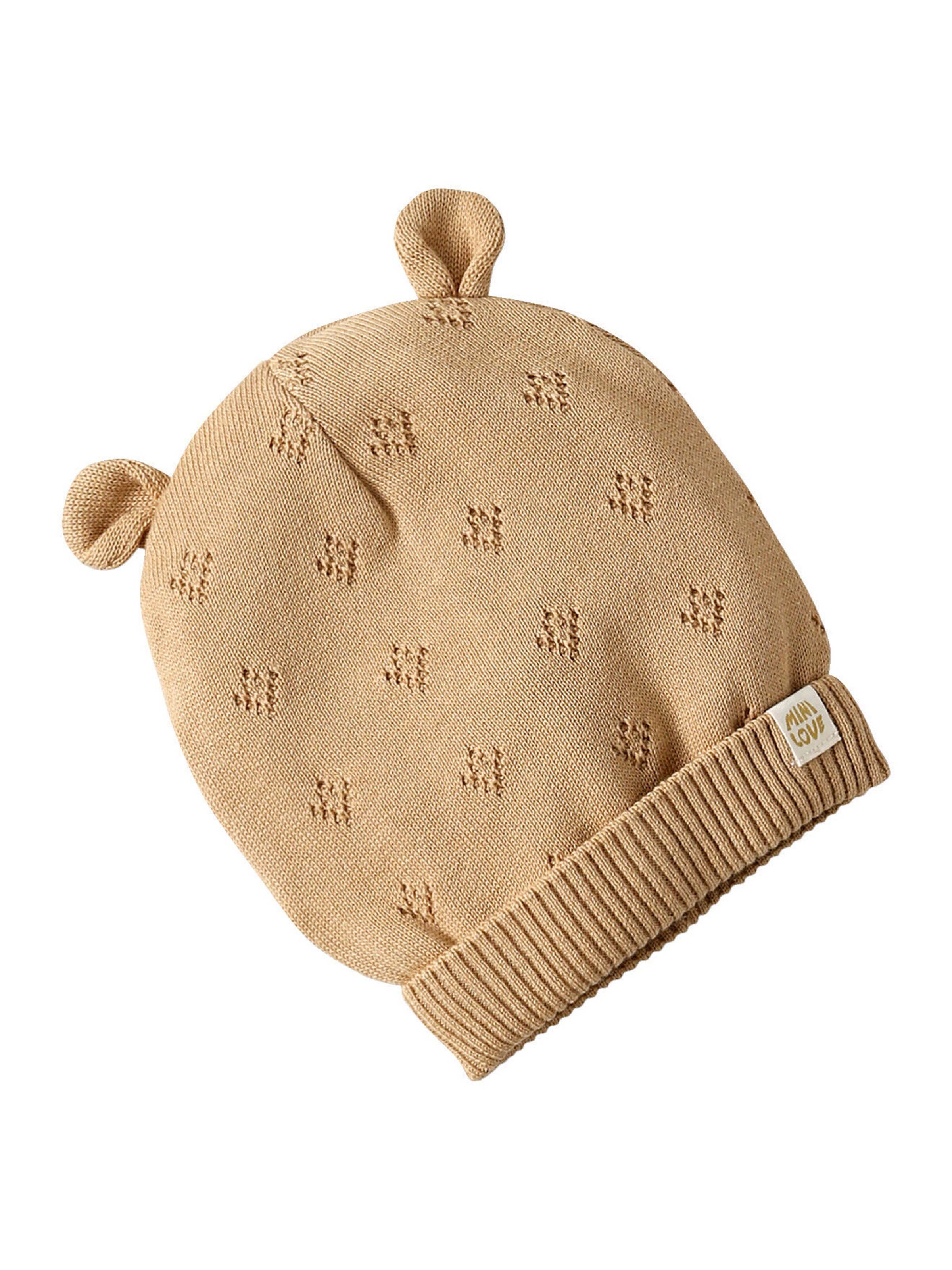 Vertbaudet Mädchen Baby-Set: Mütze mit Ohren, Rundschal & Handschuhe mit Lochmuster beige meliert