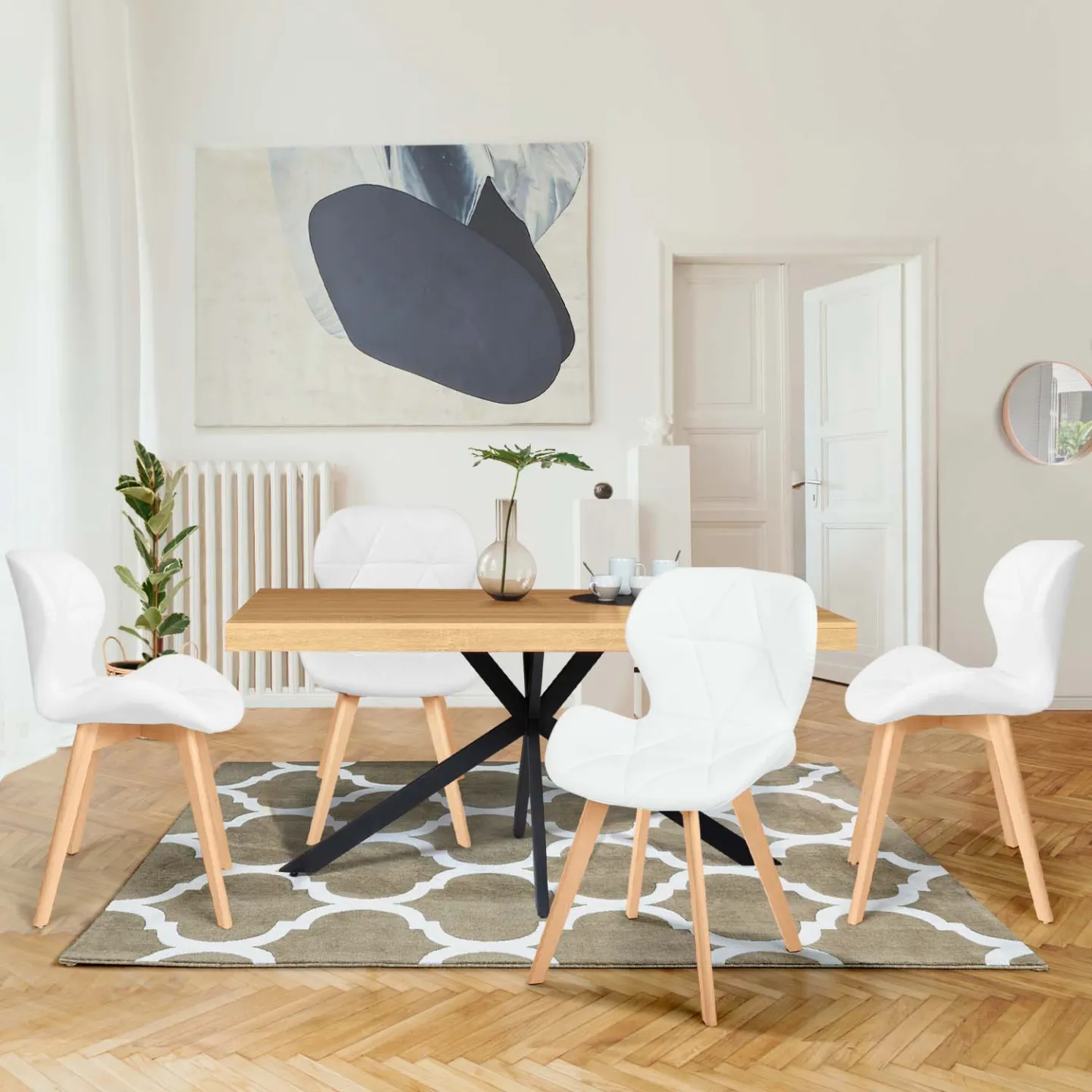 Lot de 4 chaises ROBINE en PU blanches pour salle à manger