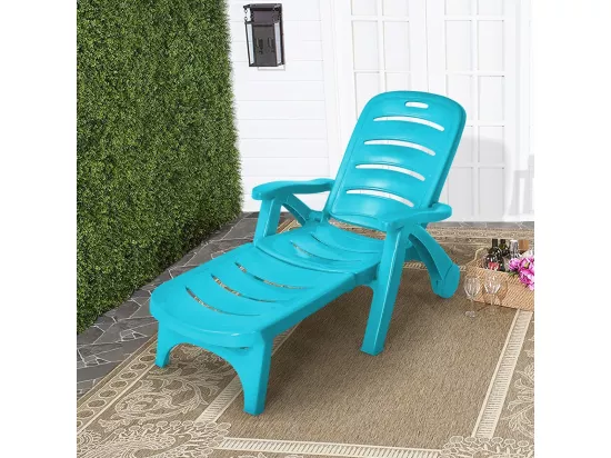 Bain de Soleil, Chaise Longue Jardin Exterieur Pliable Dossier Inclinable à 5 Positions avec Roues, Transat Jardin pour Terrasse, Jardin, Piscine, Charge 150 kg (Turquoise)
