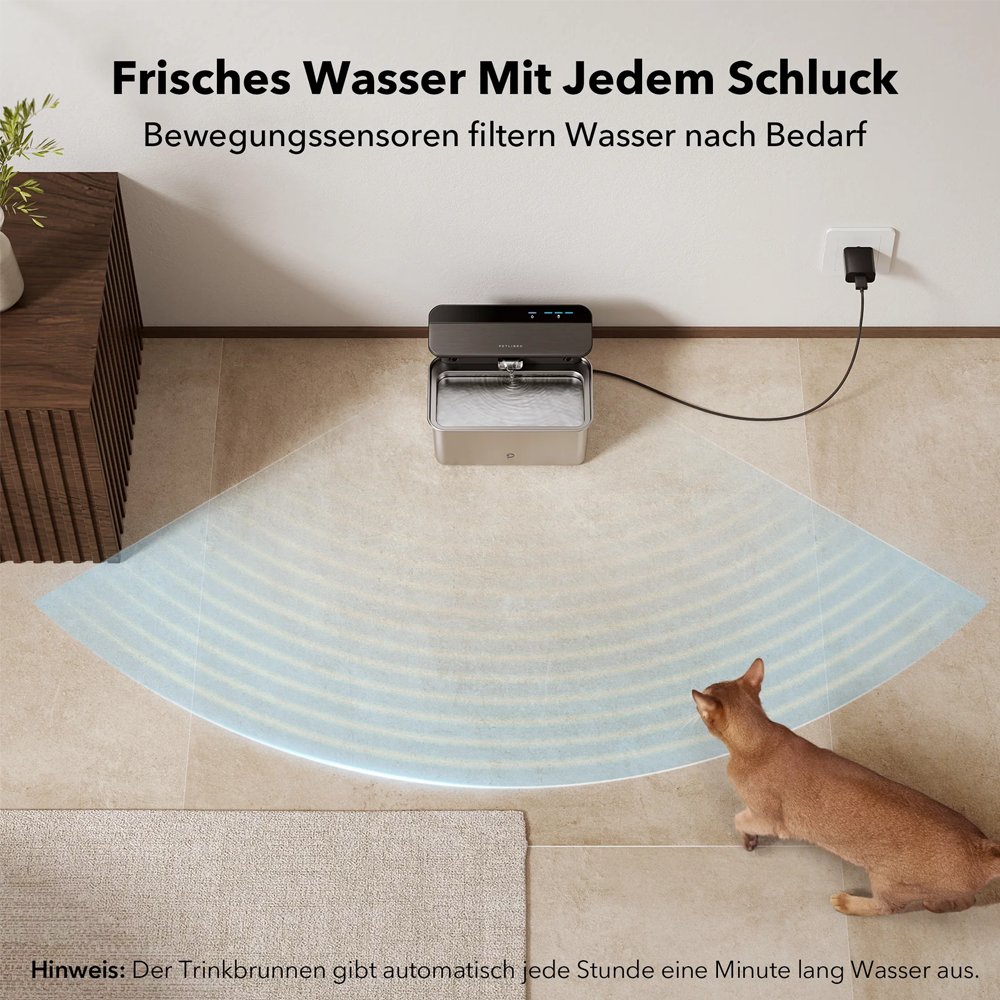 (2.5L) Glacier Edelstahl Katzen Trinkbrunnen Hunde Wasserspender Ultrafiltration Haustier Brunnen (PLWF007) - Silber