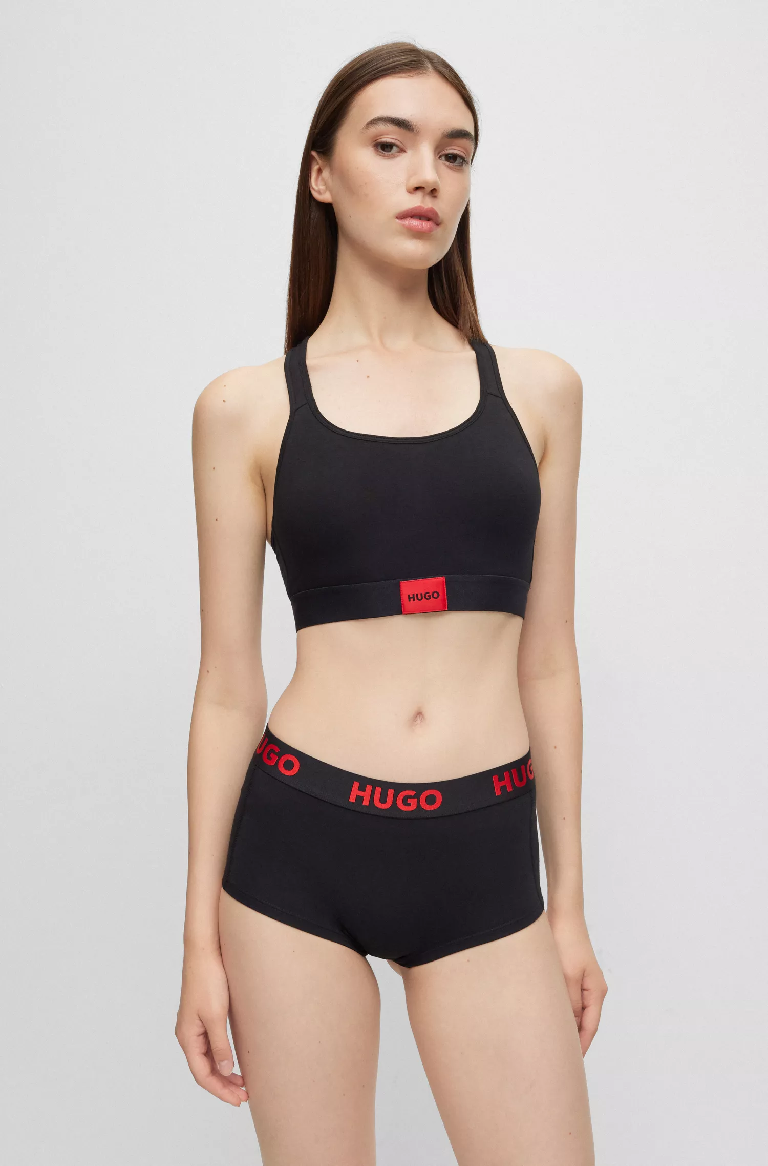 Cueca HUGO vermelha de algodão elástico com cintura regular e cós com logo.