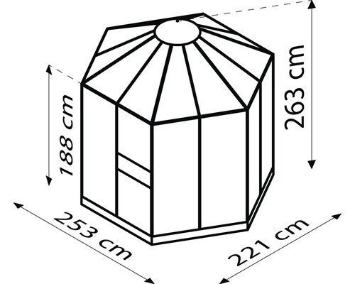 Kas Vitavia Hera 4500, enkel veiligheidsglas/3/6 mm dubbelwandige polycarbonaat panelen met fundering, 212 x 253 cm, smaragdgroen