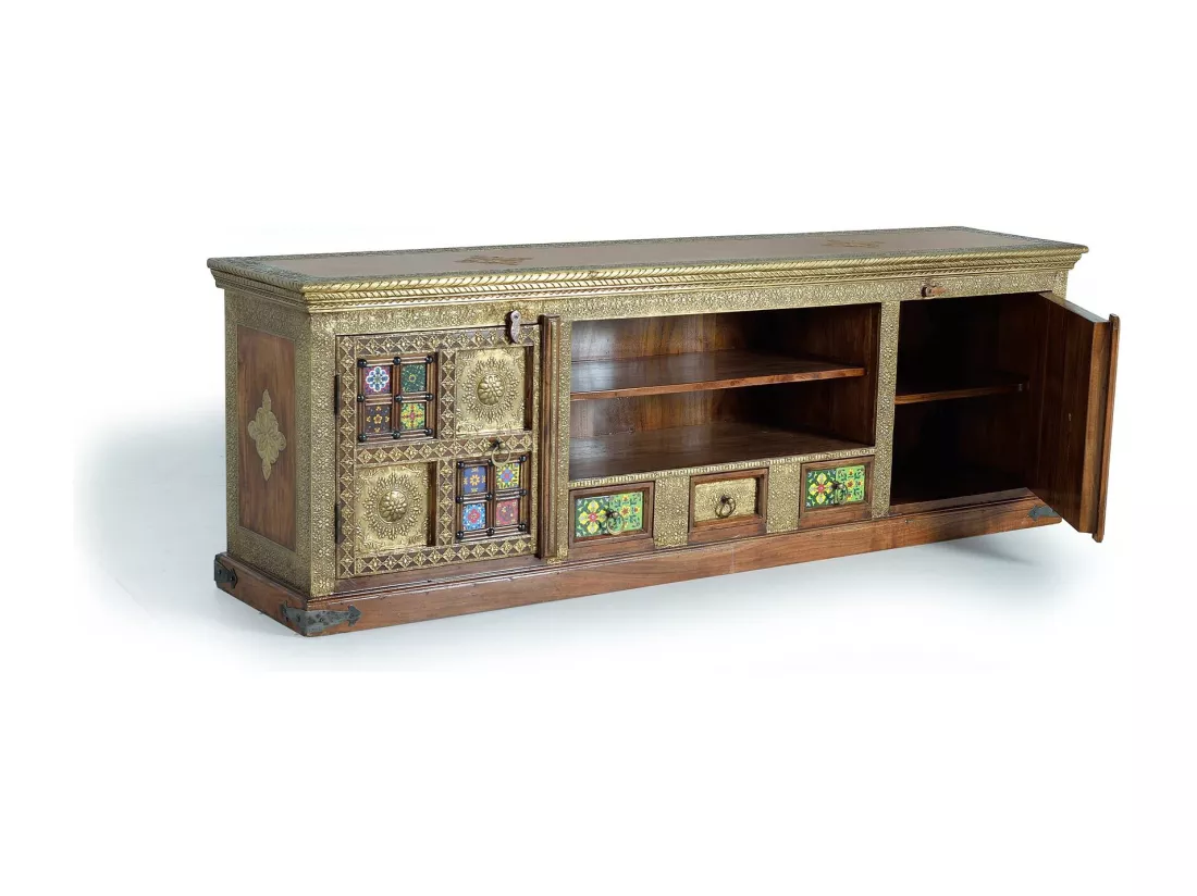 Meuble TV fait main avec détails en carrelage. Marrón.Giner y Colomer.60x40x180