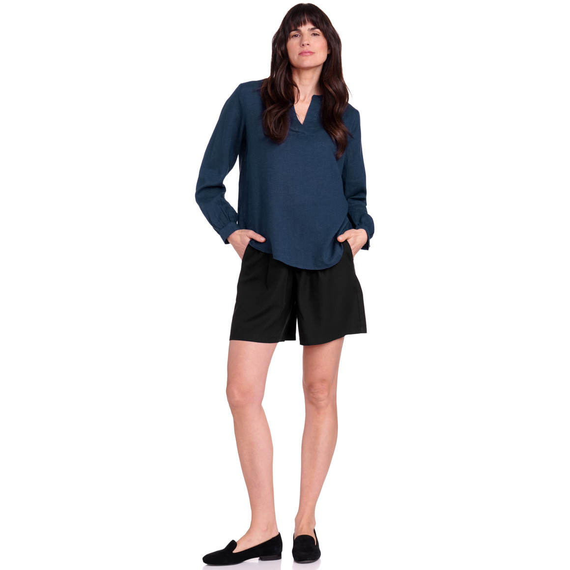 Gina Benotti Damen Leinen-Bluse mit kurzem Stehkragen dunkelblau