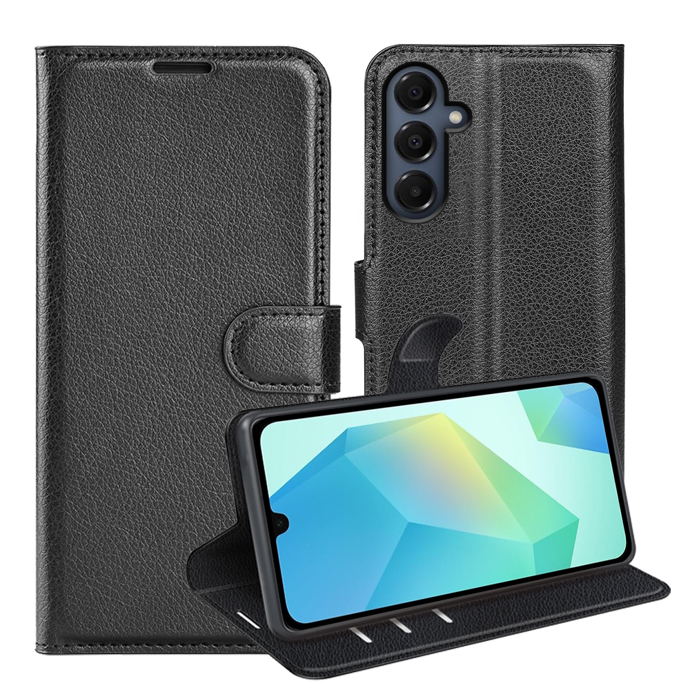 Samsung Galaxy A17 Leder Tasche Flip Cover Litchi Look - Schwarz