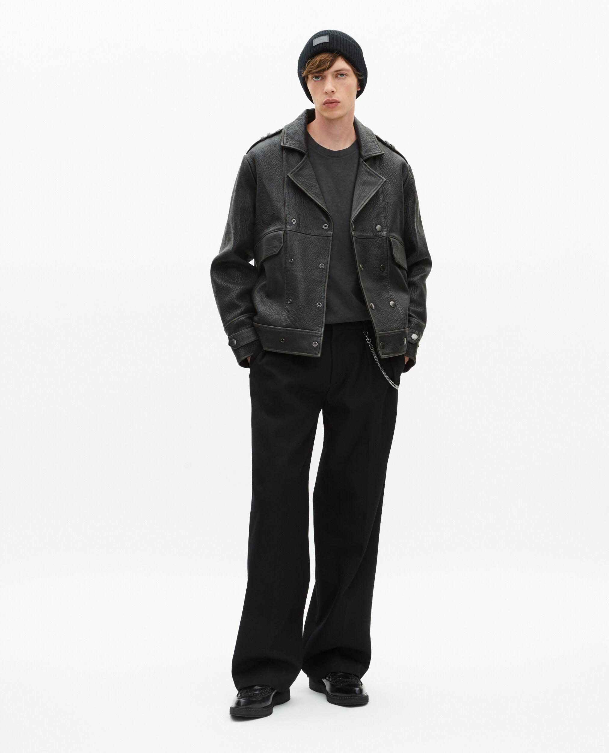 Blouson en cuir double boutonnage noir