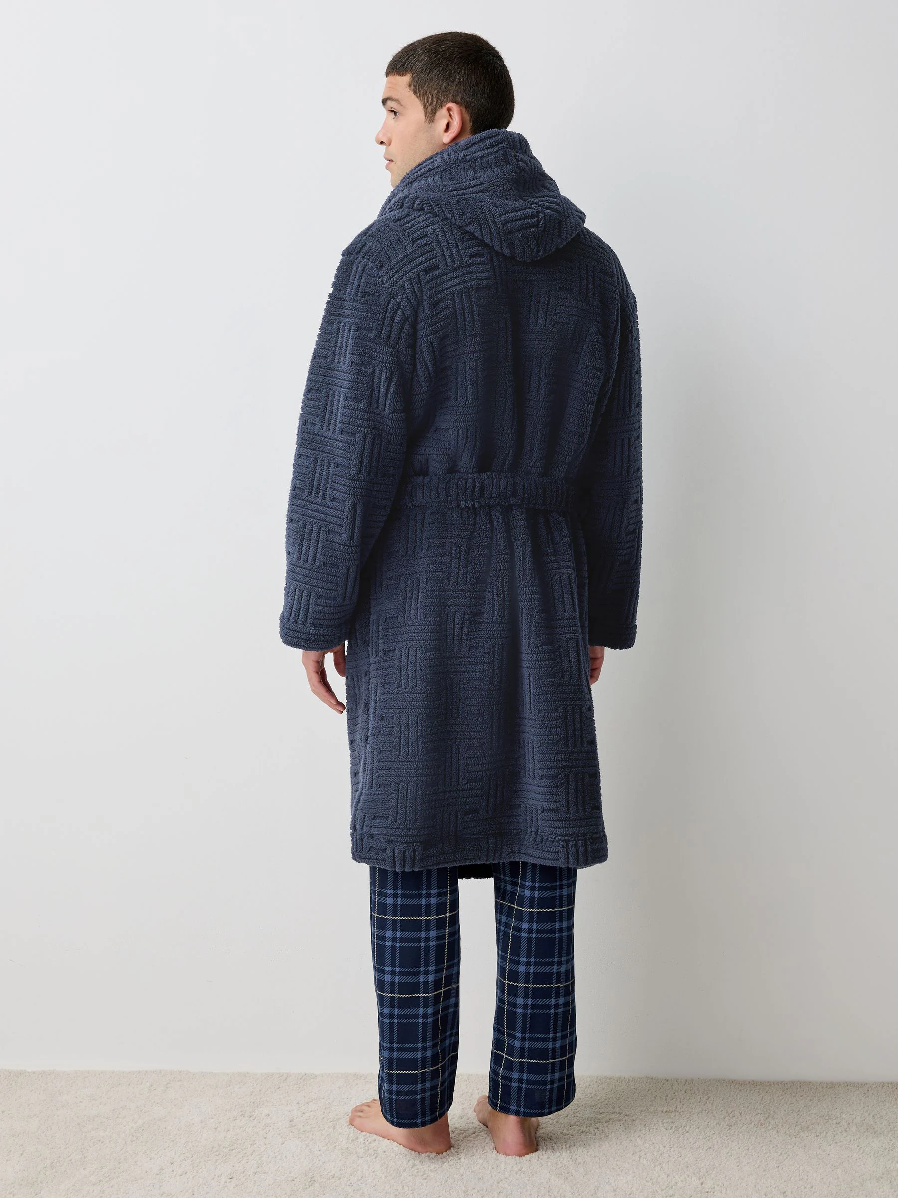 Donkerblauw - Patterned Cut Borg Dressing Gown