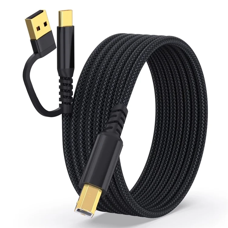 (1m) 2in1 USB 2.0 / USB-C auf USB-B Nylon Verbindungskabel für Drucker / Laptop / PC - Schwarz