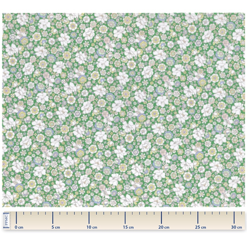 Coupon Tissu 1 M Ex2339 Mini Fleuri Vert Blanc