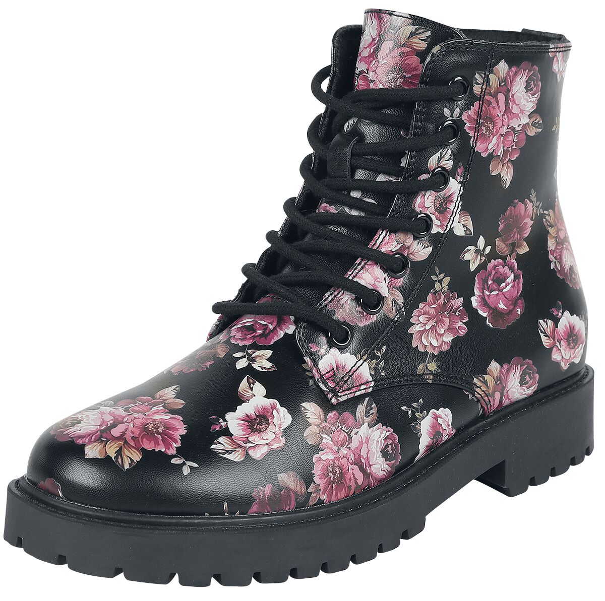 Bottines Lacées Noires Imprimé Floral | Rock Rebel by EMP Bottes