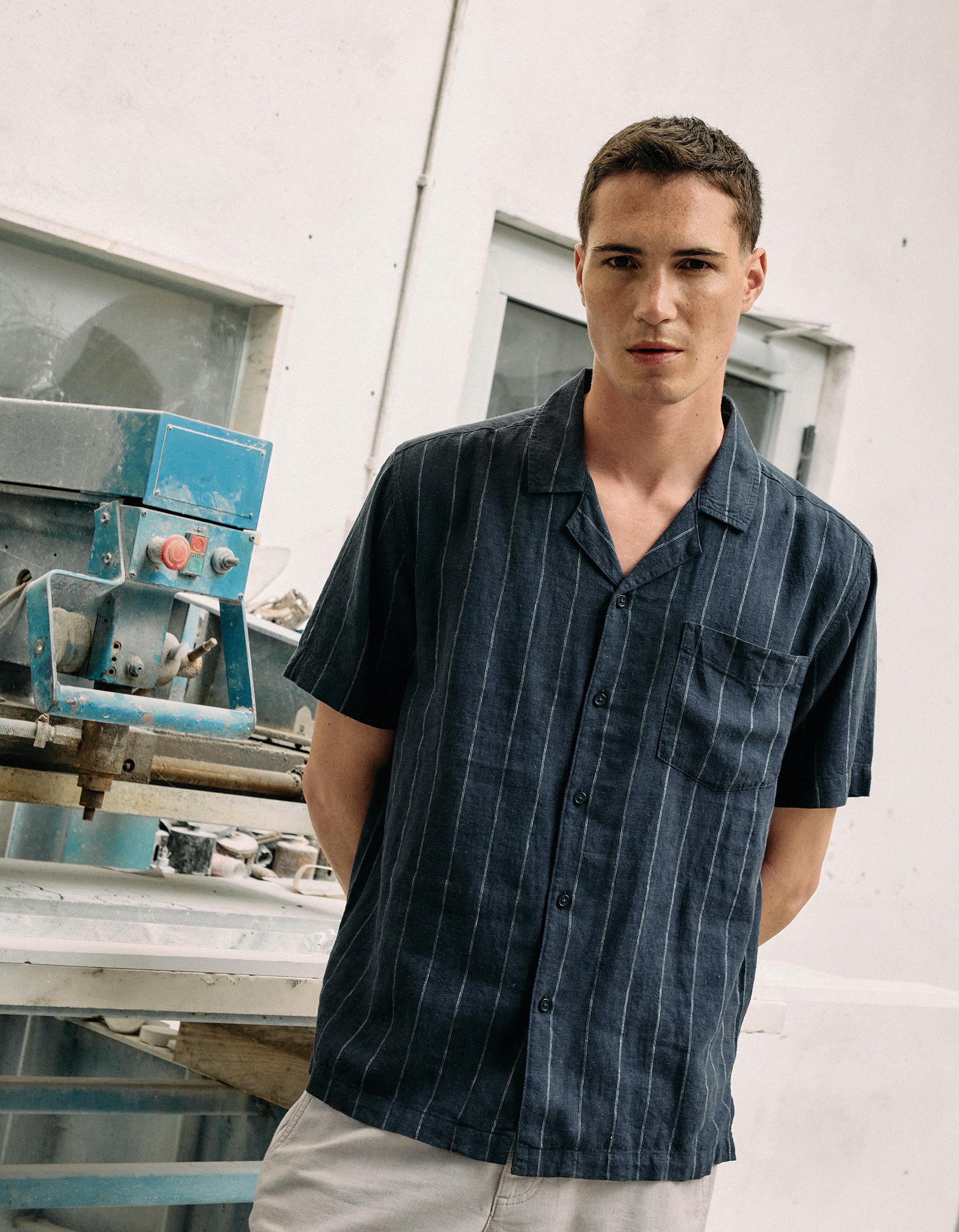 Camisa com Linho, Homem, Azul Escuro