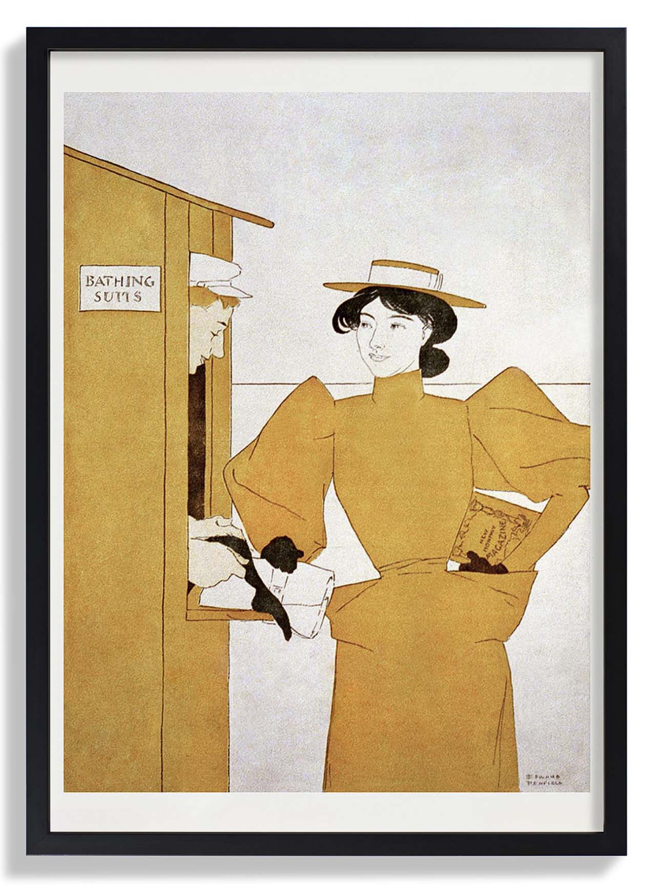 Frau, die Badeanzüge von Edward Penfield abholt