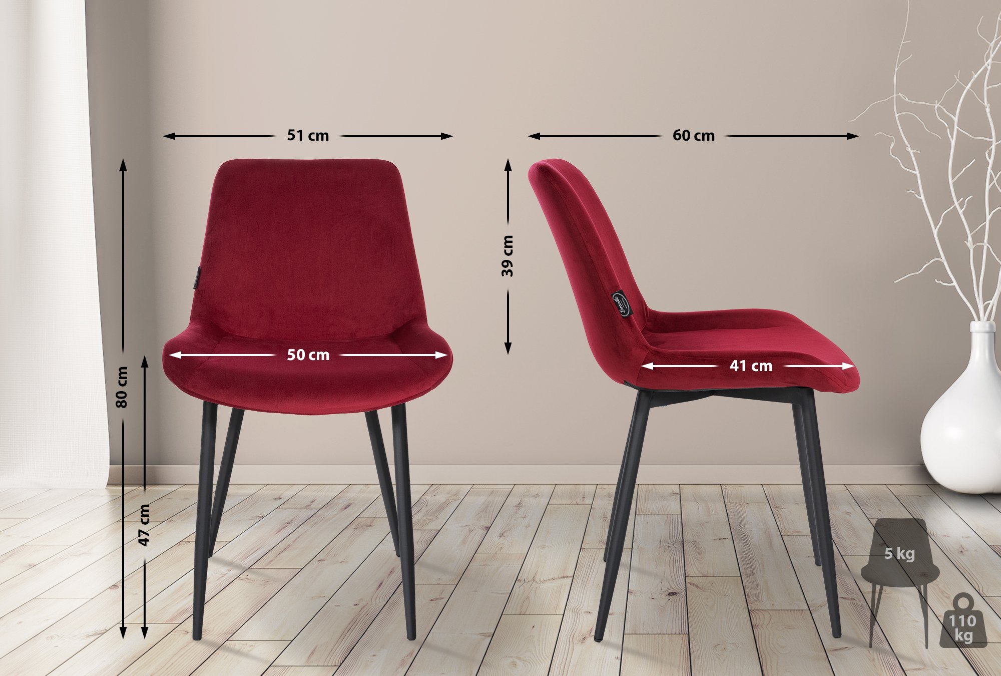 CLP 4er Set Esszimmerstühle Victoria I Polsterstühle Mit Samt-Bezug I Mit Bodenschonern