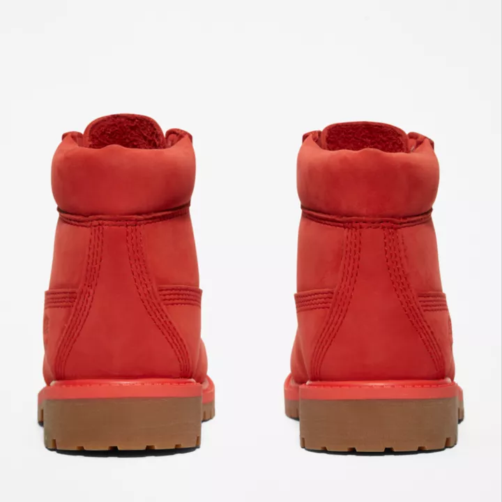 Bota Timberland Premium de 6 polegadas impermeável, edição 50, para crianças pequenas, na cor vermelha.