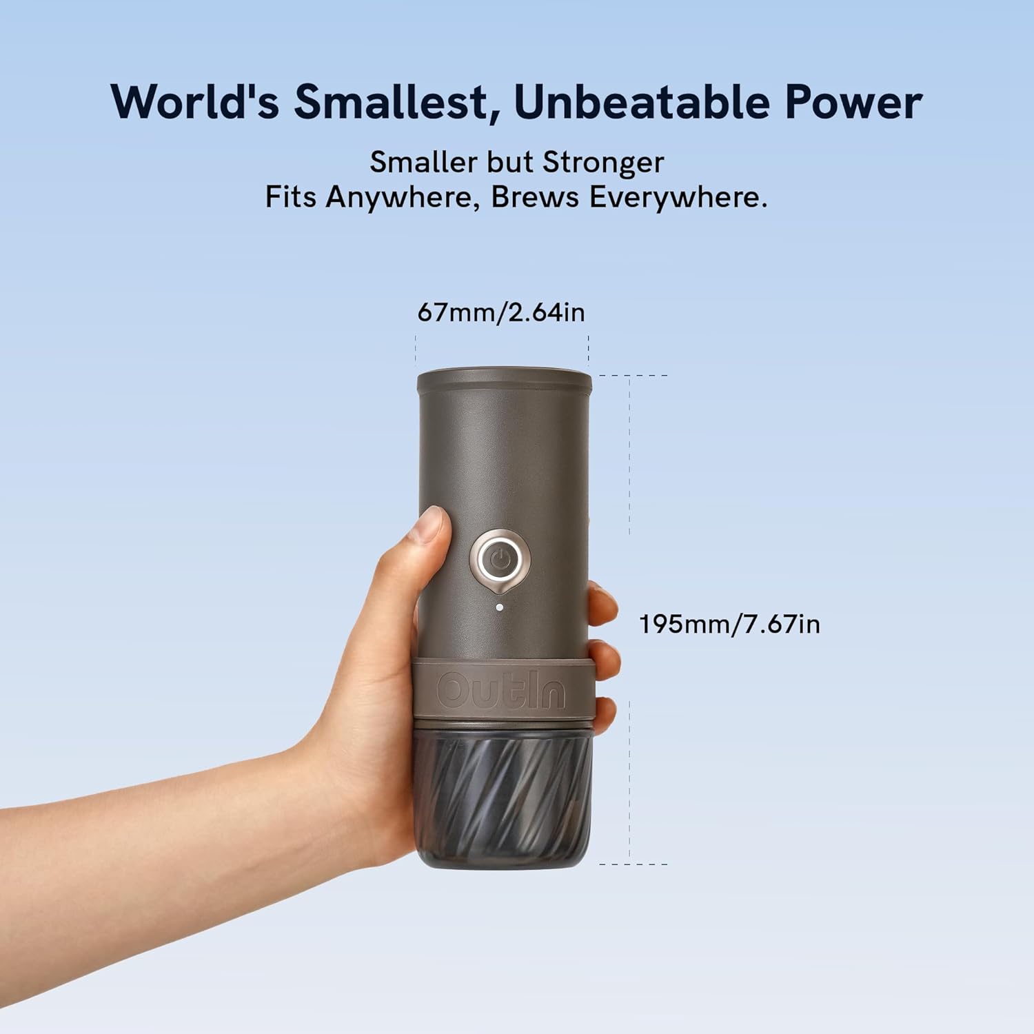 OutIn Mino Tragbare Elektrische Espressomaschine, Hochleistungsversion, Mini Camping Kaffeemaschine für Reisen, Taschenformat mit USB-C Selbstheizung für Abenteuer und Höhenlagen