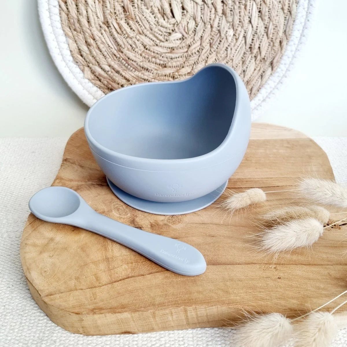 Silikonschale mit Saugnapf und Löffel - Graublau