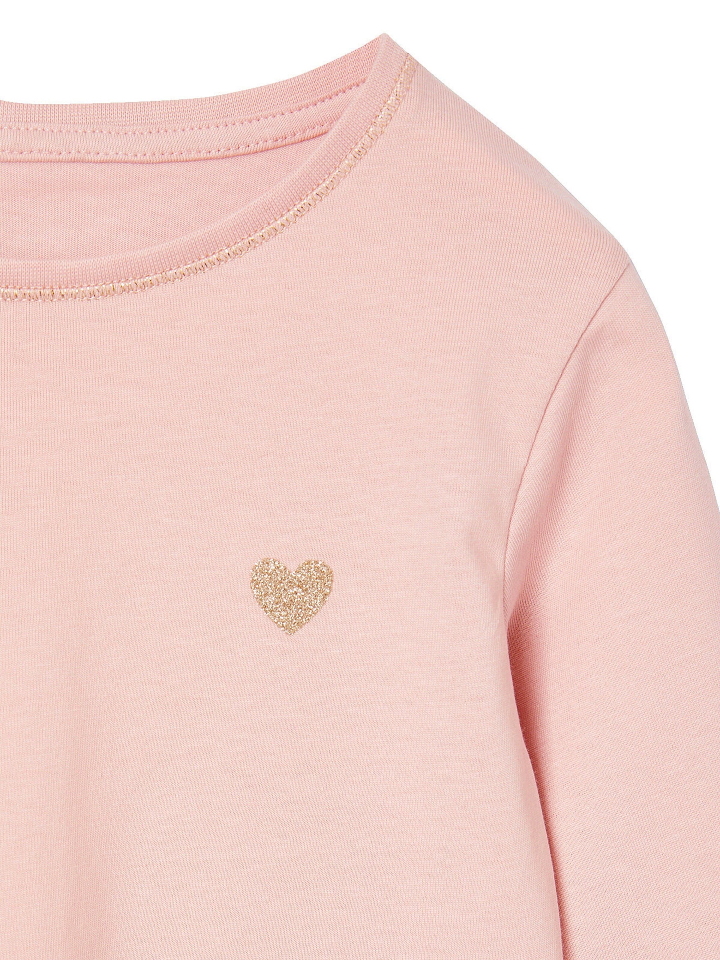 Vertbaudet Mädchen Shirt mit Glitzerherz und Recycling-Baumwolle BASIC pudrig rosa