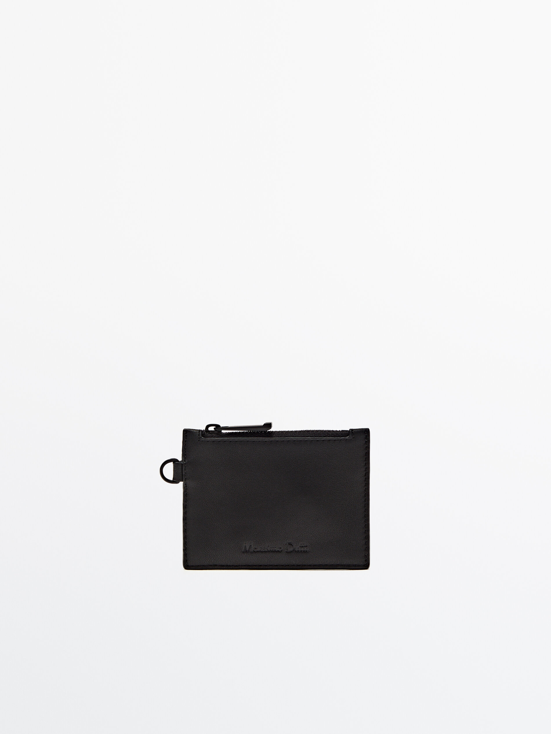 Porta-cartões de couro com alça - PRETO