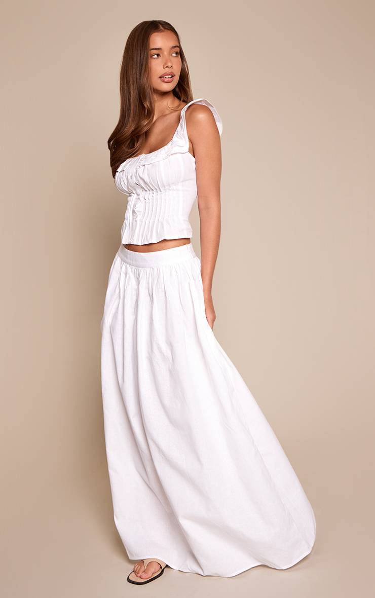 Blanc Jupe Longue Plissée En Coton