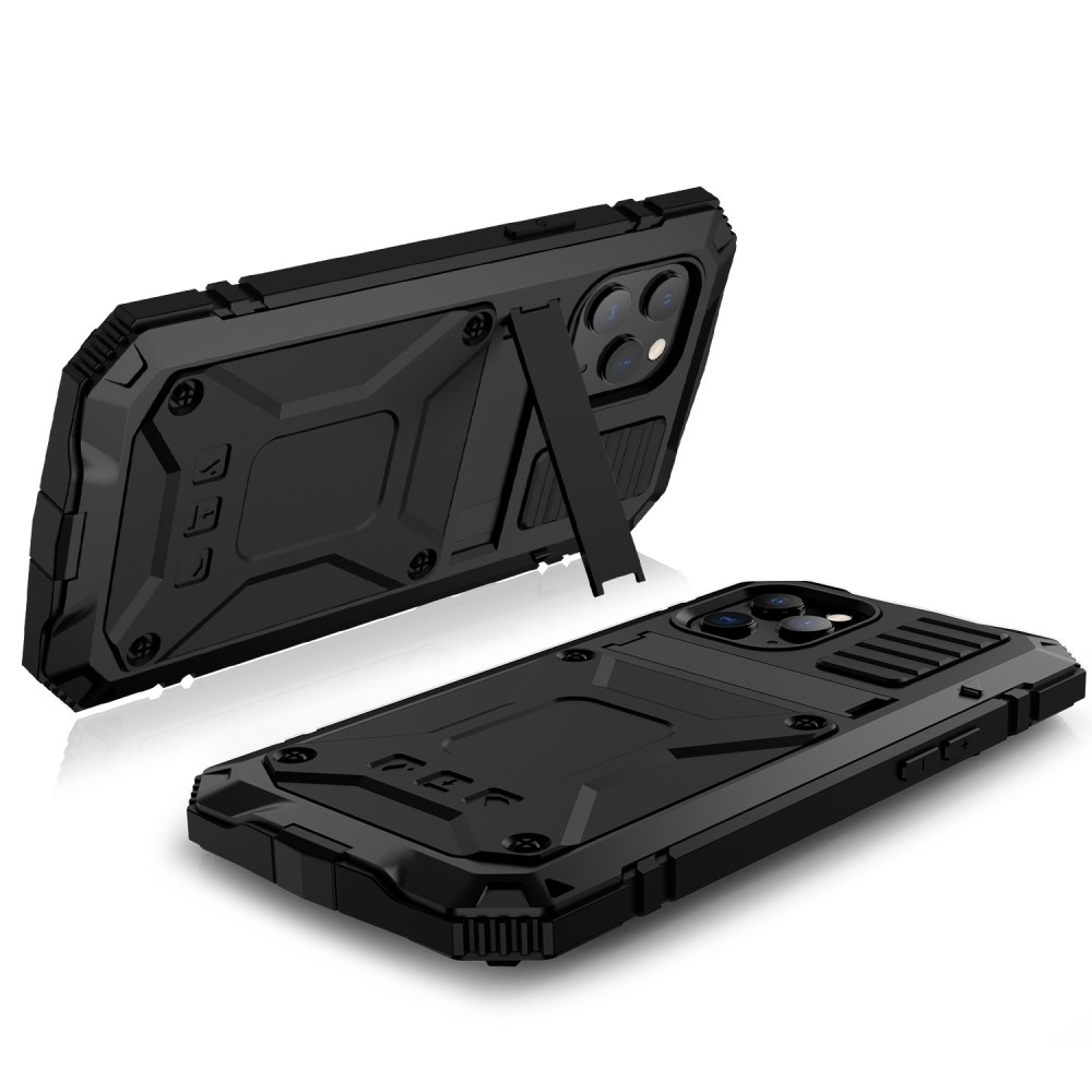 iPhone 12 / iPhone 12 Pro Spritzwasserfeste Hybrid Silikon Metall Outdoor Case Hülle   Panzerfolie - Schwarz