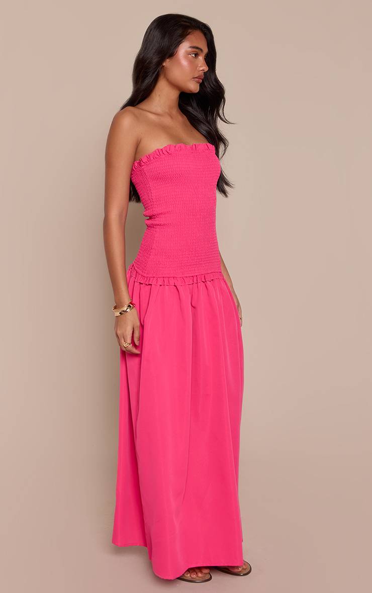 Fuchsia Robe Maxi Bustier Froncé À Bord Volant