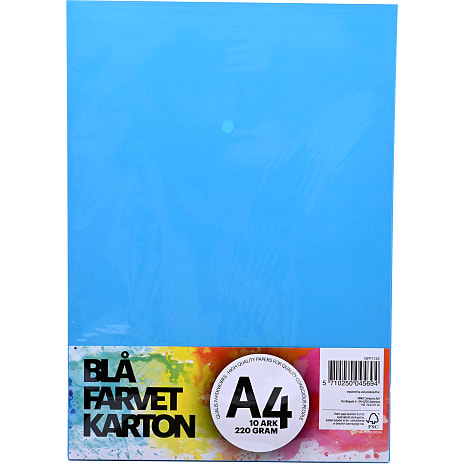Farvet karton A4 10 ark - blå