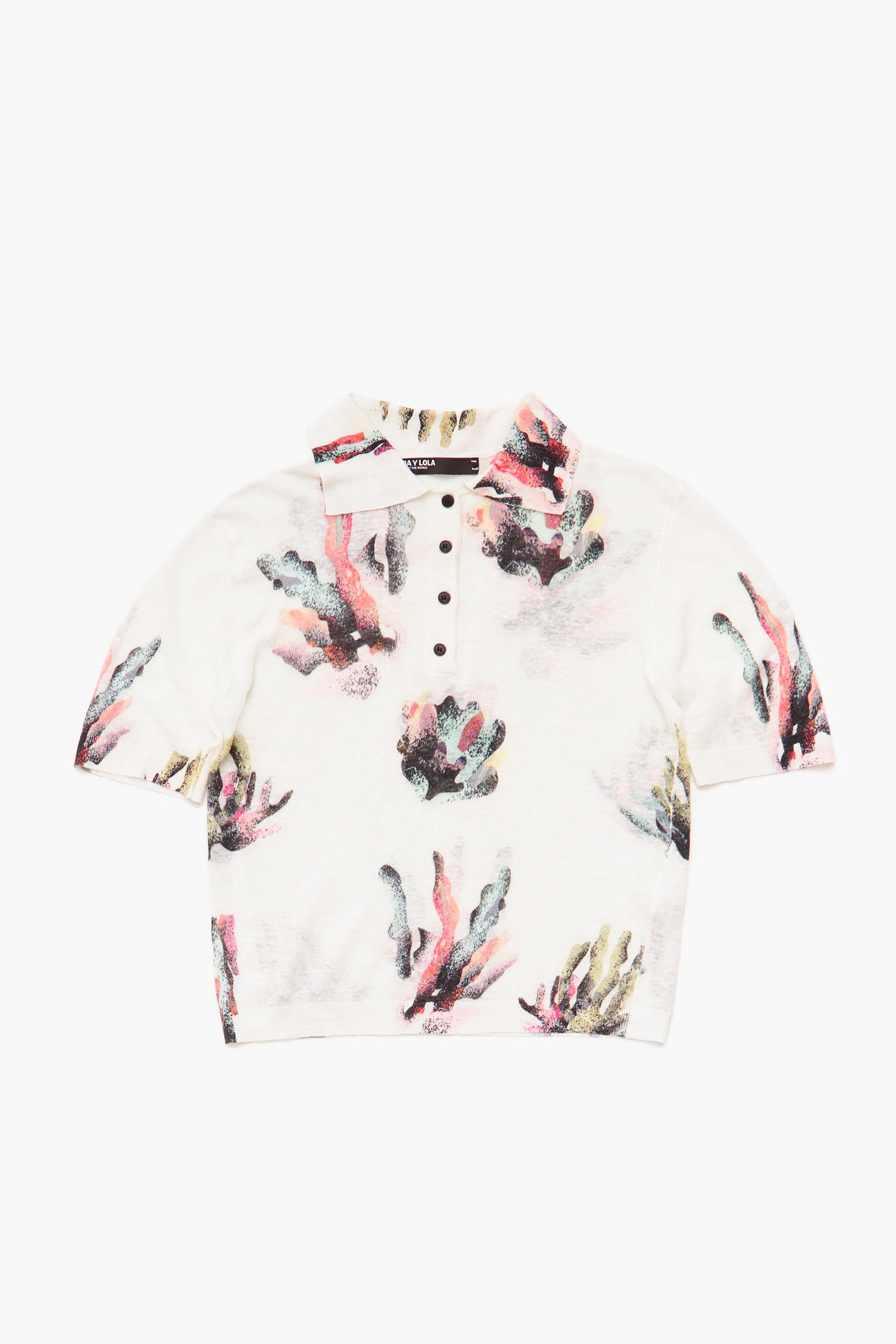 Camisa polo de malha com estampa coral e marfim