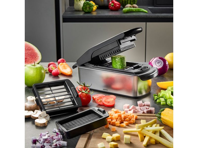 GEFU Würfel & Stifteschneider Schwarz/Silber Schneidegerät für Würfel und Stifte