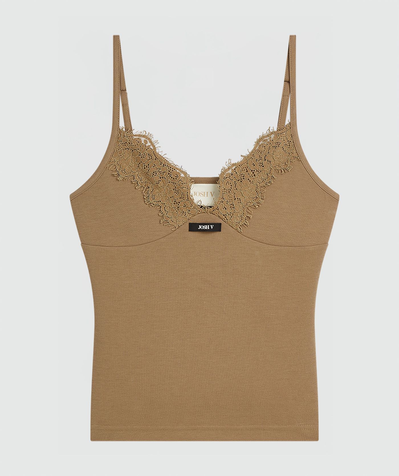 JV-RIVER slim fit top met kant - light khaki