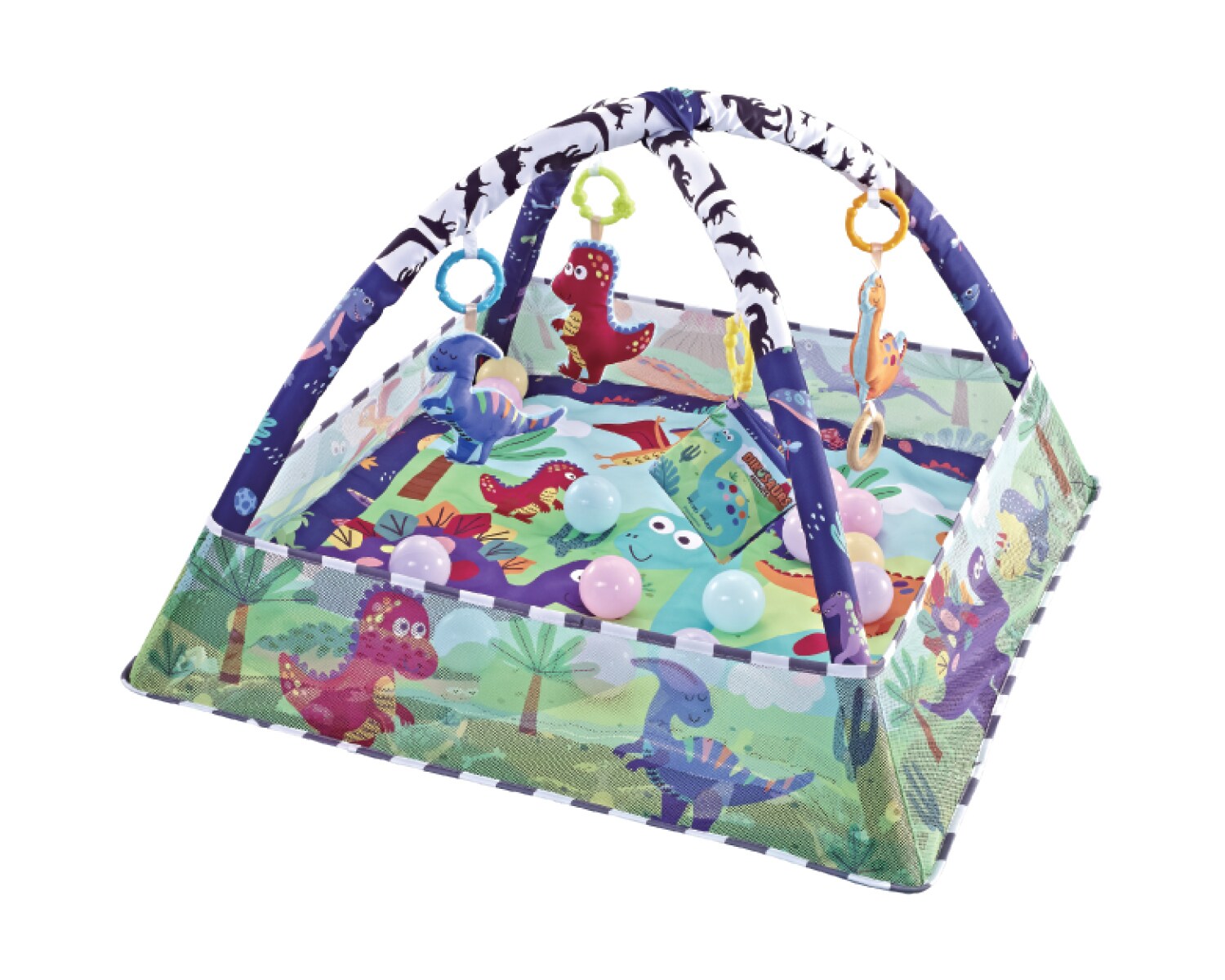 Kikkaboo Spielbogen, Krabbeldecke 2 in 1, Greiflinge, 18 Spielbälle, Bällebad blau