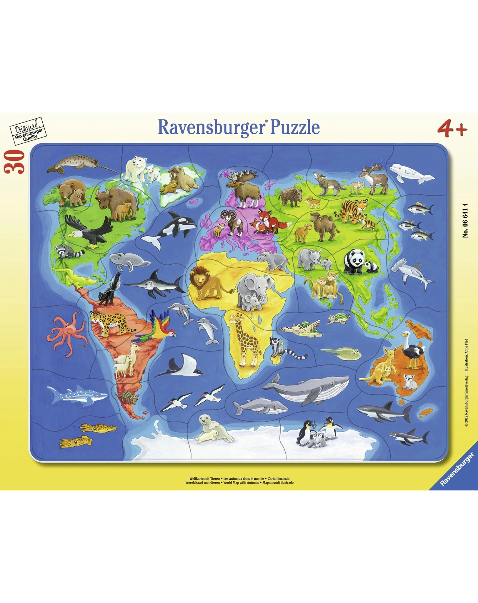 Rahmenpuzzle Weltkarte mit Tieren 30-teilig
