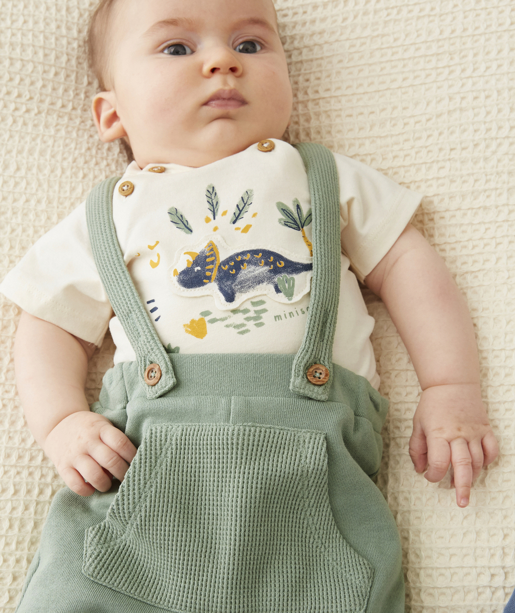 T-SHIRT EN COTON BIOLOGIQUE ÉCRU AVEC ANIMATION DINOSAURES