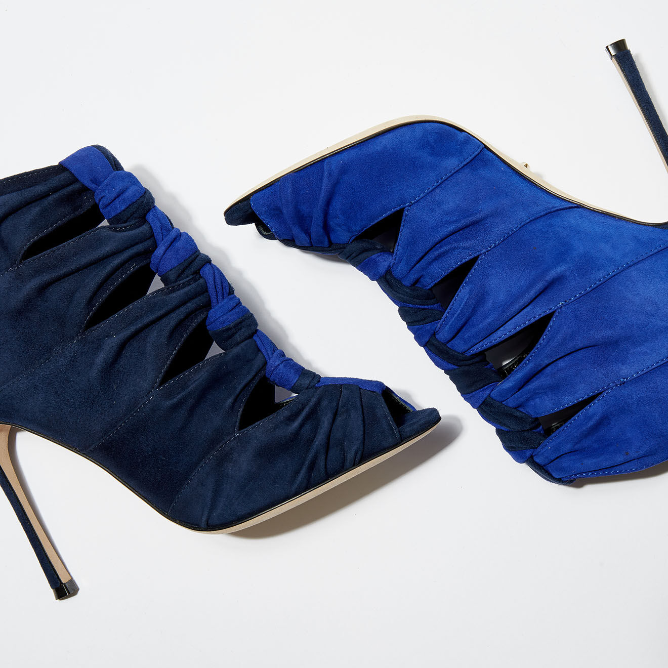 Sergio Rossi Sandales en Velours de Cuir Royal bicolore bleu profond/bleu roi Talon 10 cm