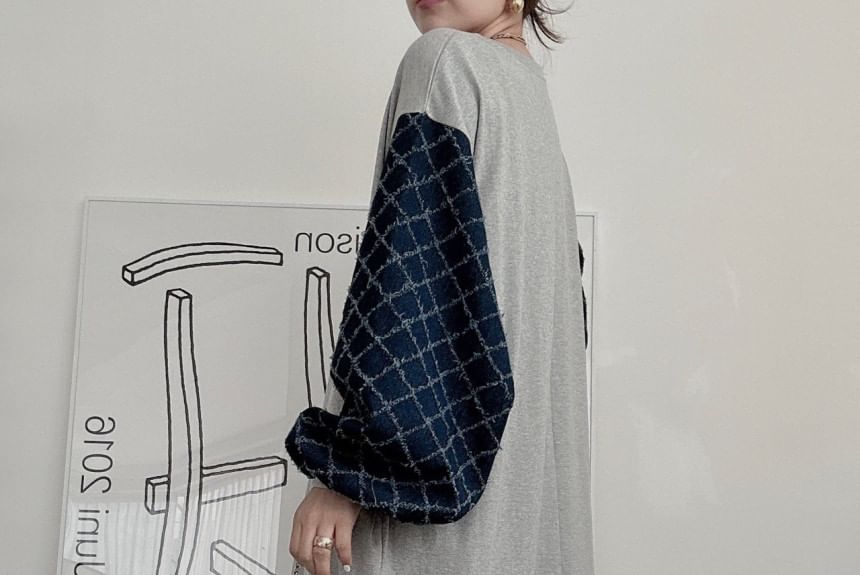 Coris - Maxi-sweatjurk met pofmouwen, ronde hals en letters