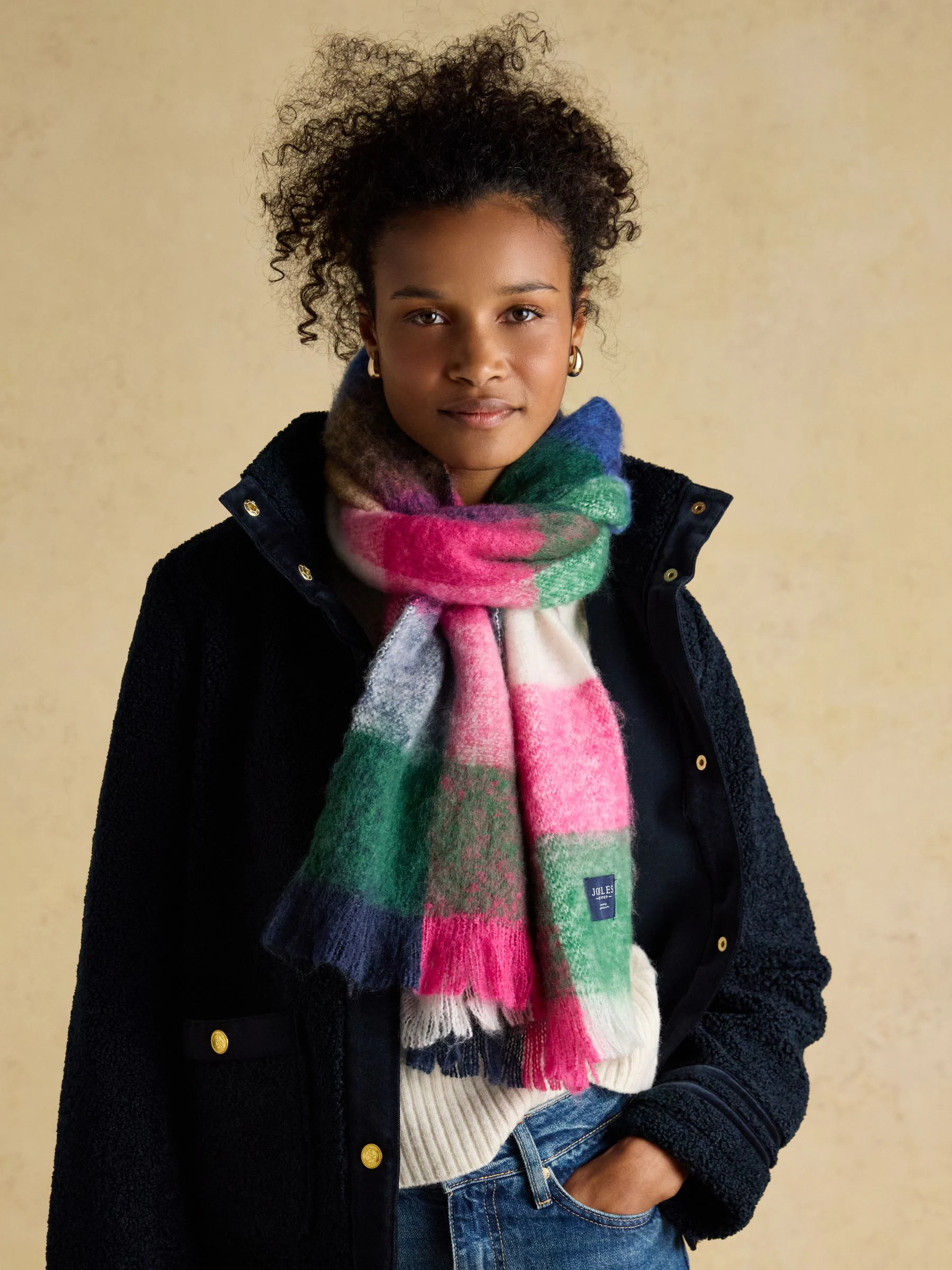 Green Pink Mutli - Joules Betsy Brushed Scarf
