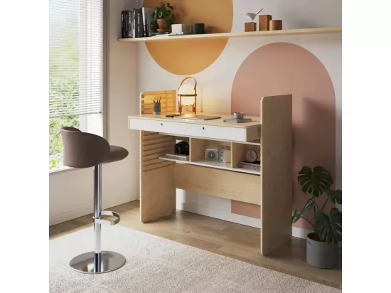 Bureau évolutif avec rangement panneaux de fibres bois et blanc LEWIS