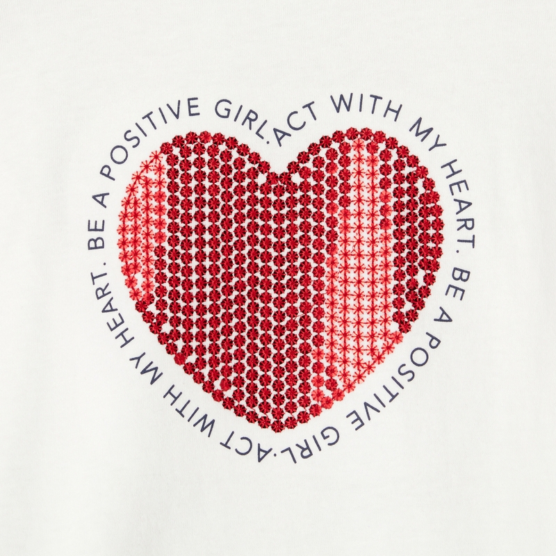 T-shirt cœur à paillettes blanc fille