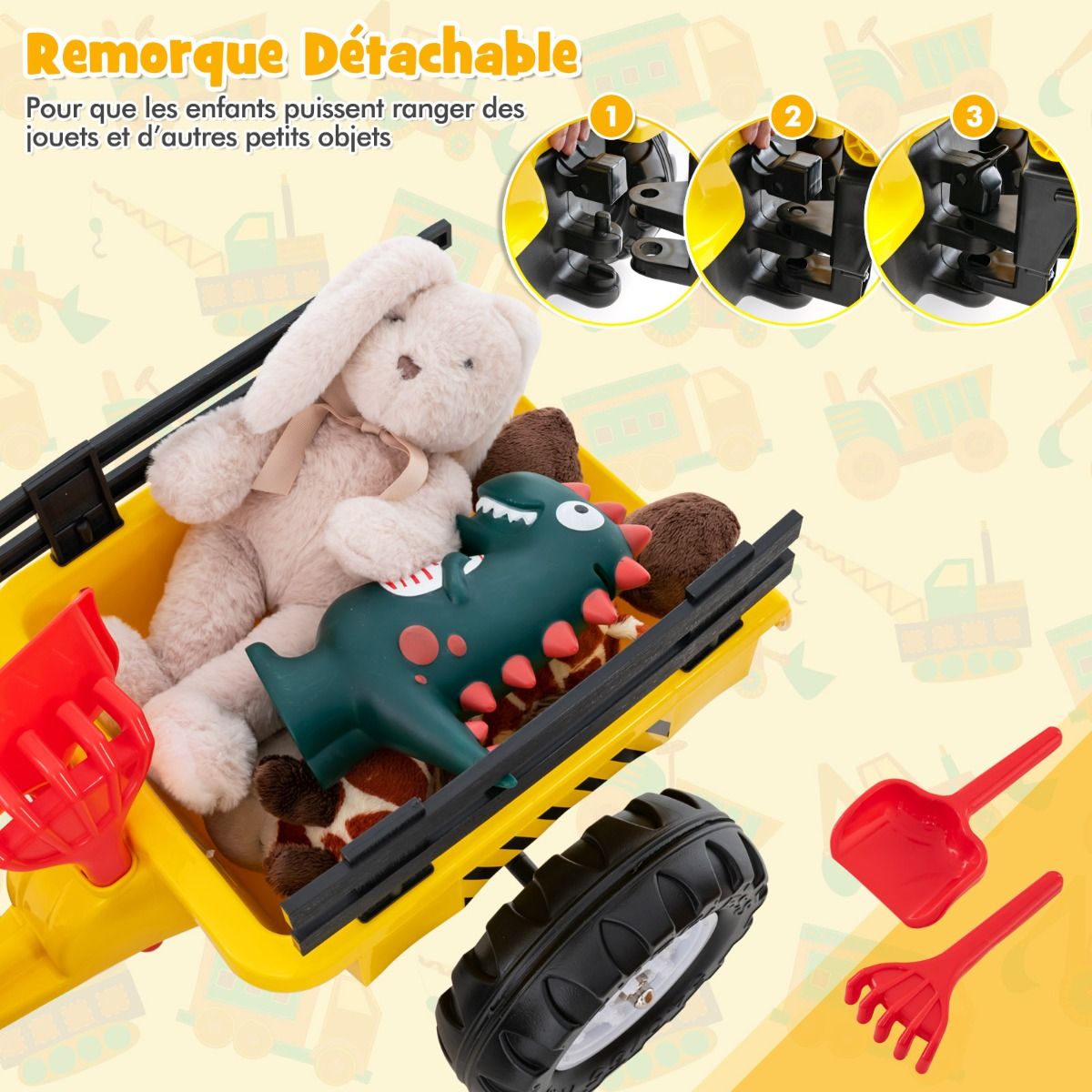 3 en 1 Tracteur pour Enfant avec 6 Roues Jouet Pelle Remorque Amovible avec Volant Klaxon 3 à 6 Ans Jaune/Vert - Lidl-Manfred