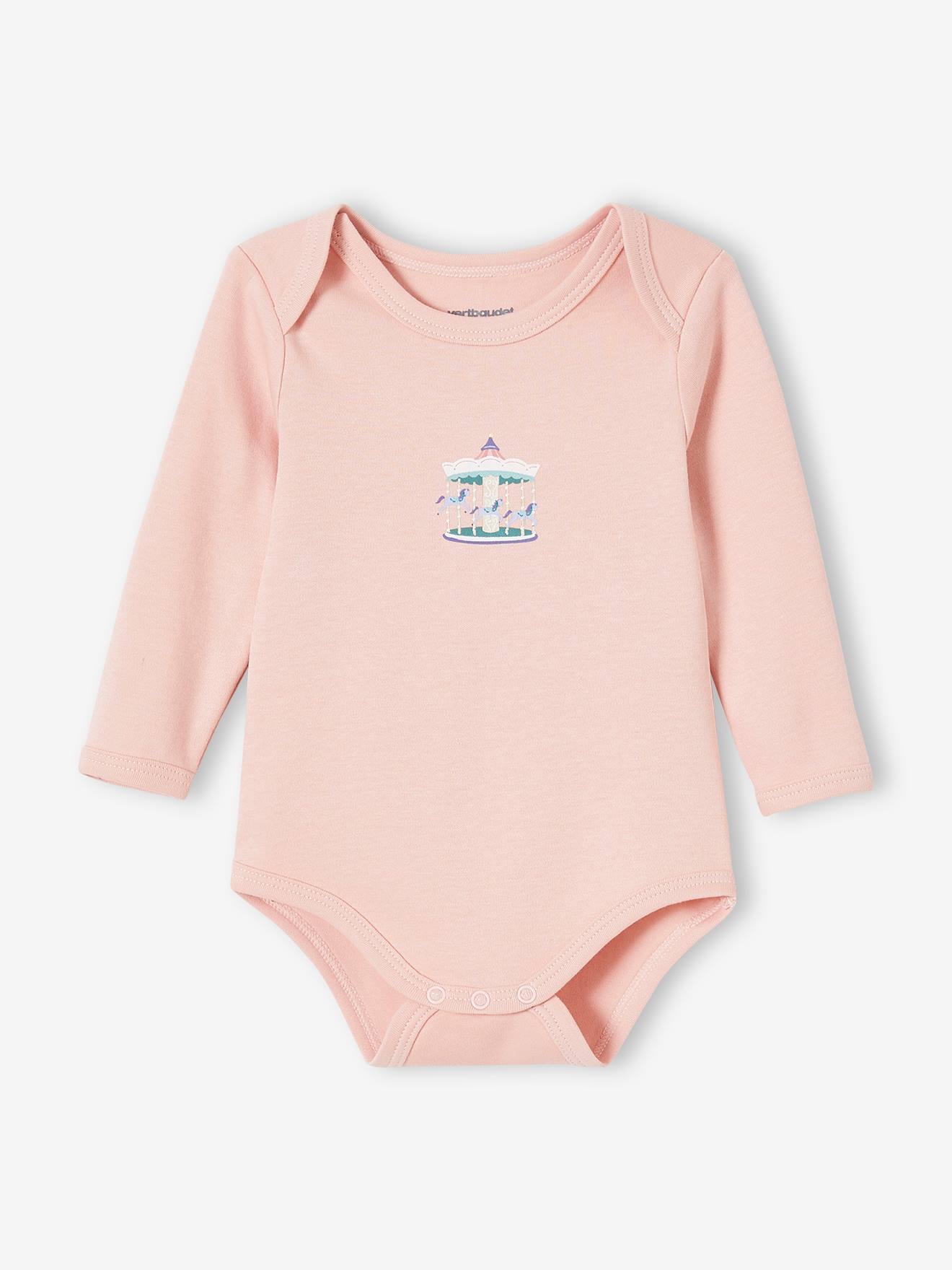 Conjunto de 5 bodies de manga comprida para bebês com cavas americanas, rosa claro bicolor/multicolorido