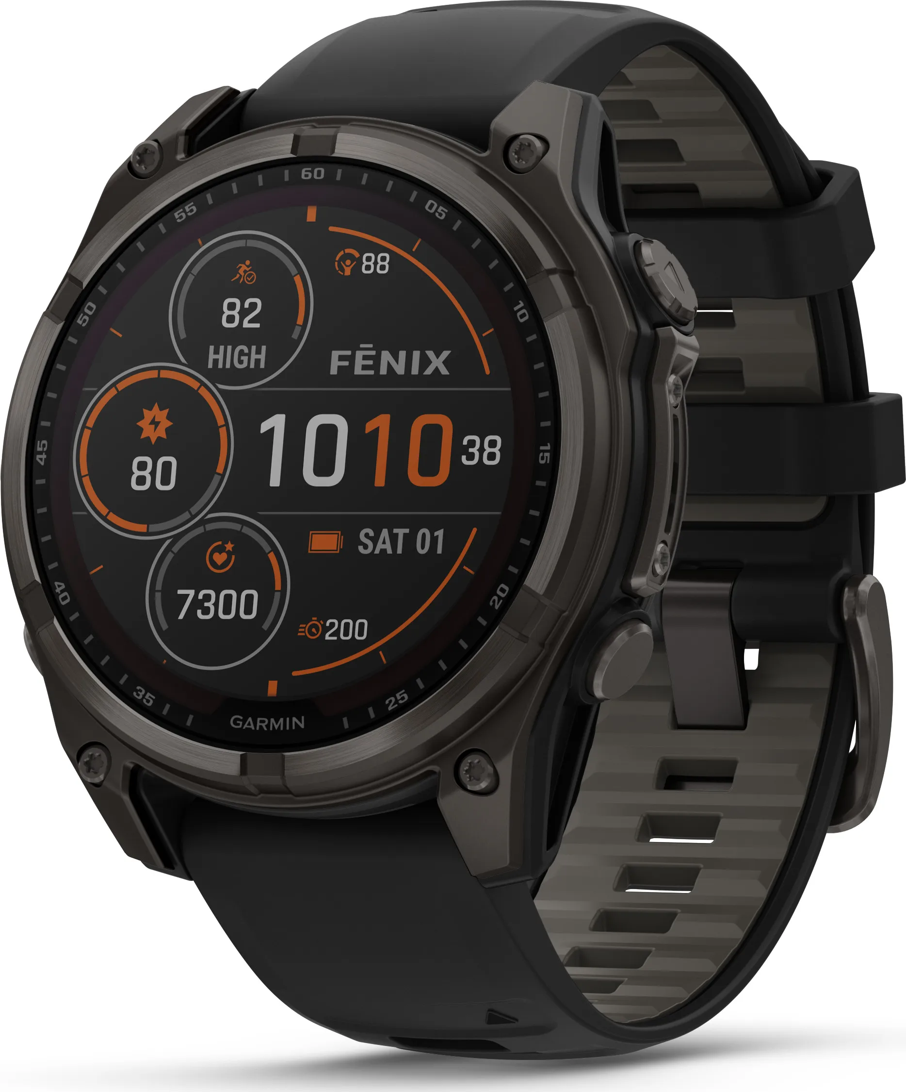 Garmin Fenix 8 Solar 47mm, Sapphire Solar Carbon Gray DLC Titanium - Black/Pebble Grey Silicone Strap