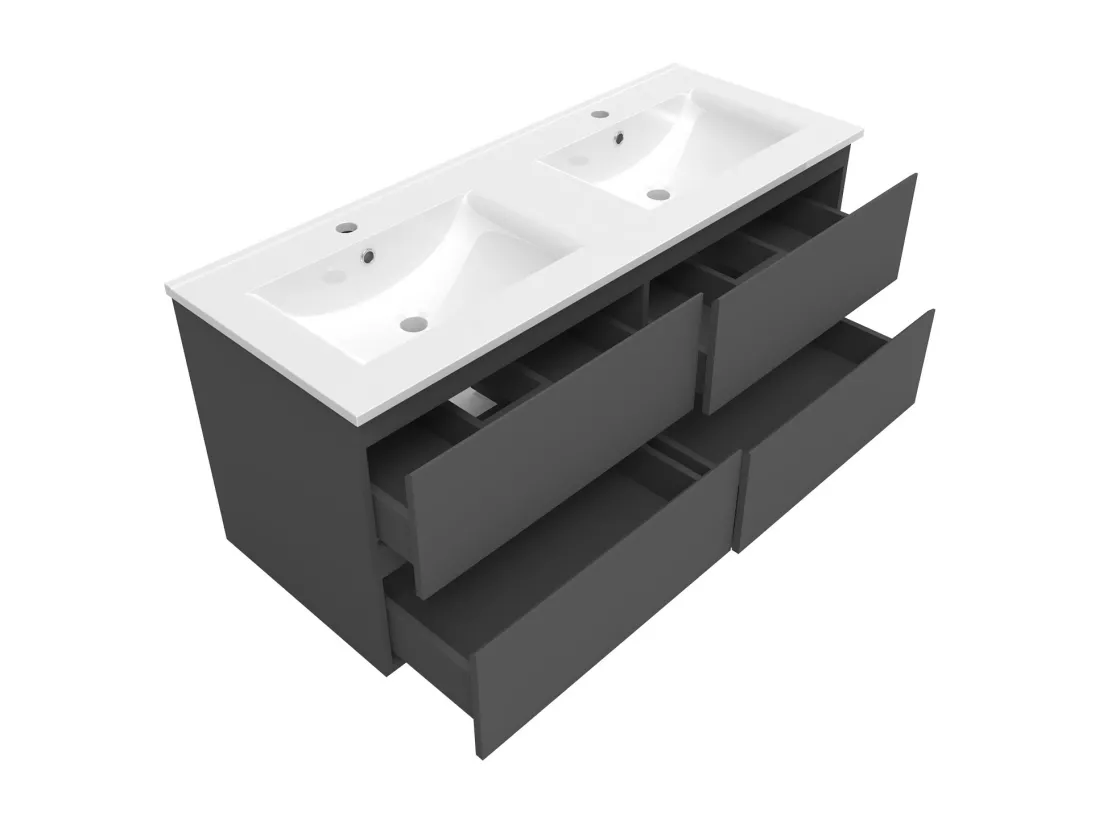 Meuble Salle de Bain 120cm Anthracite double vasque + miroir lumineux 3 couleurs + dimmable